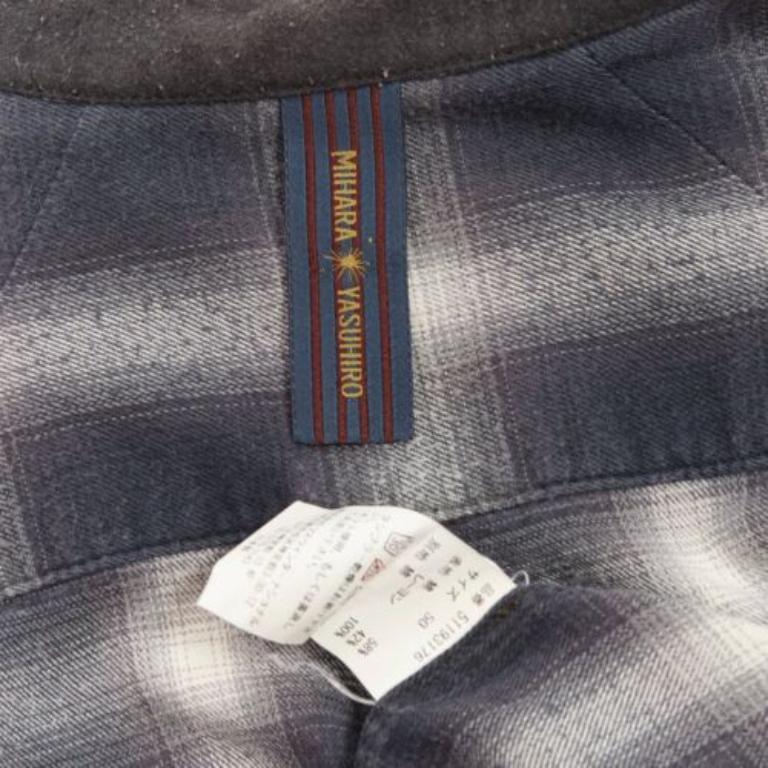 MIHARA YASUHIRO camisa casual gris envejecida a cuadros superpuestos azul FR50 L en venta 3
