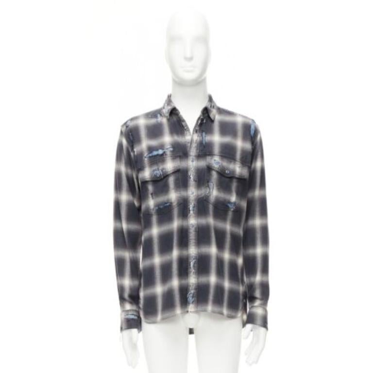 MIHARA YASUHIRO camisa casual gris envejecida a cuadros superpuestos azul FR50 L en venta 4