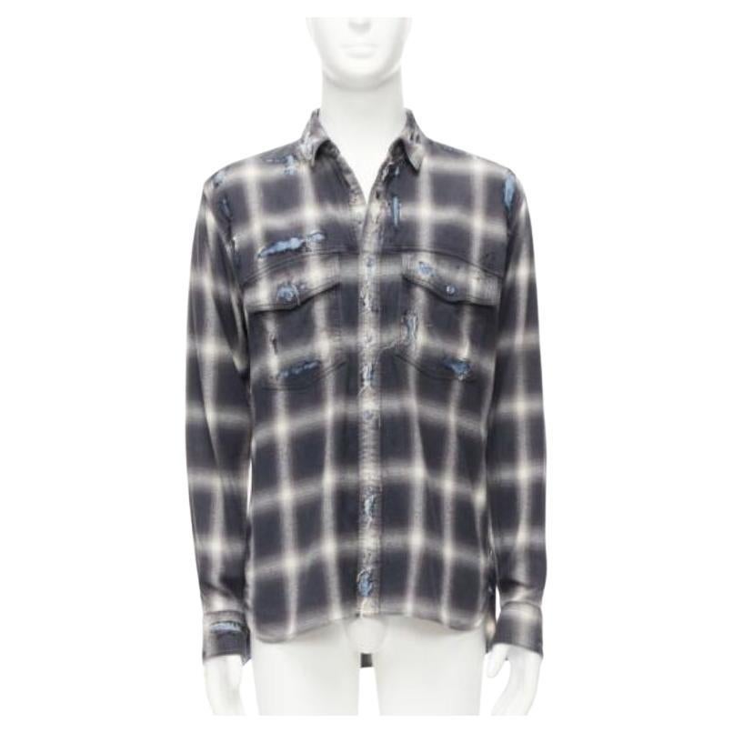 MIHARA YASUHIRO camisa casual gris envejecida a cuadros superpuestos azul FR50 L en venta