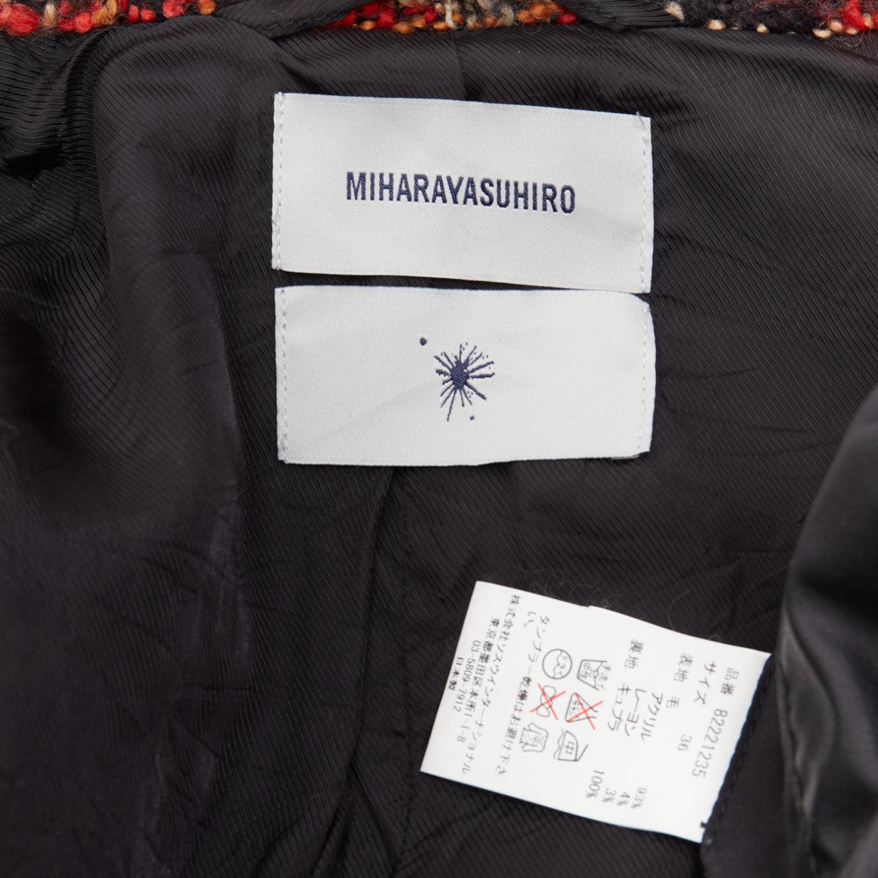 MIHARA YASUHIRO red plaid wool tweed PU trimmed biker jacket FR36 S For Sale 5