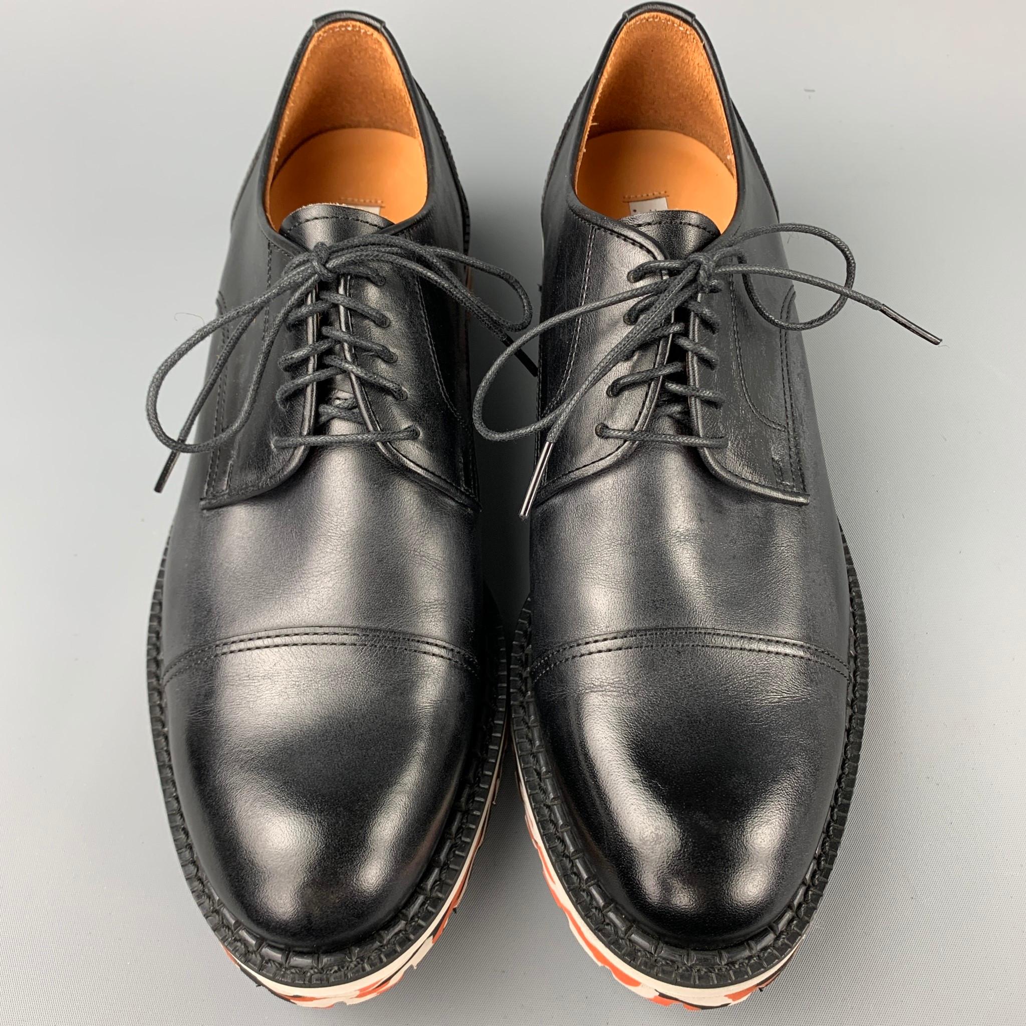 MIHARAYASUHIRO Size 7 Black Leather Cap Toe Lace Up Shoes In Excellent Condition In San Francisco, CA