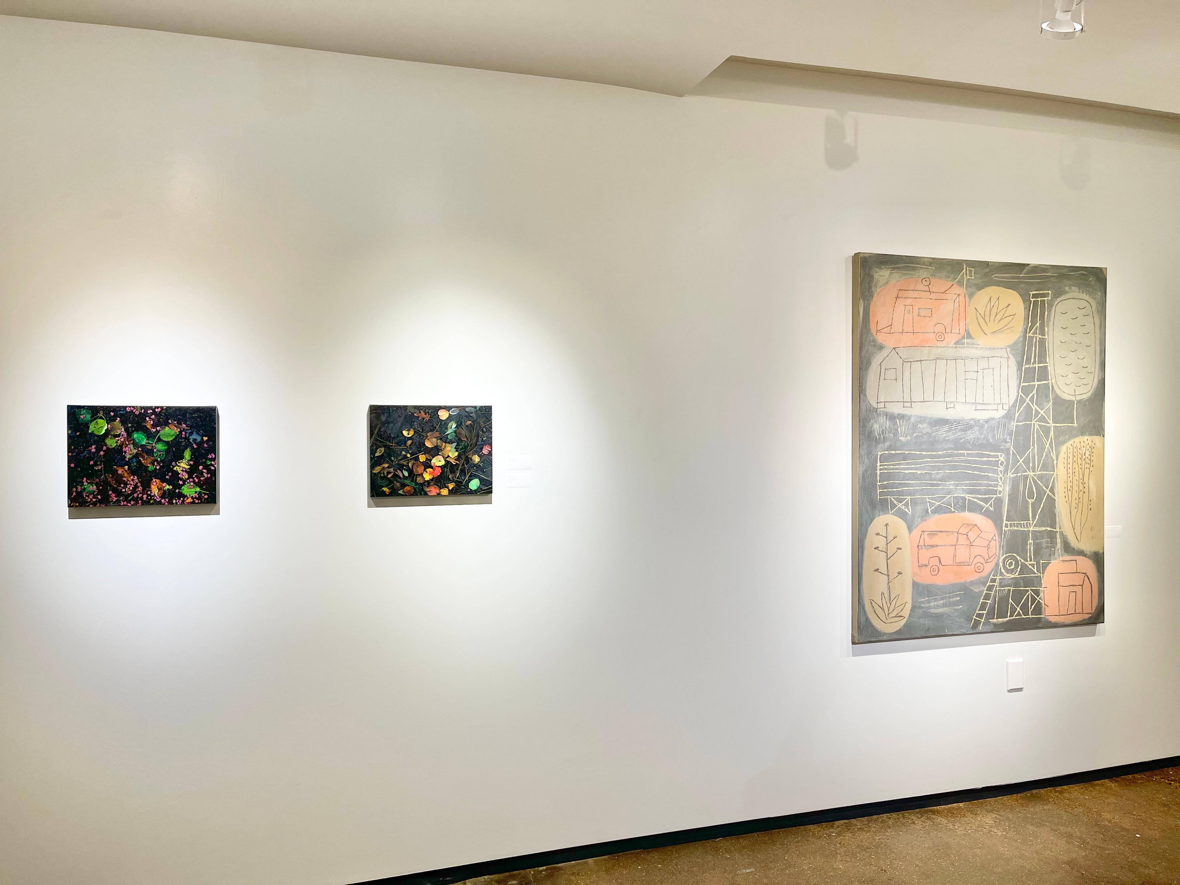 These are two separate works that can be sold together or separately. They are dark, moody, wet, detailed, oil paintings, on medium-sized panels. They portray natural landscapes of the ground, right after a fresh rain. 

Mihee Nahm was born and