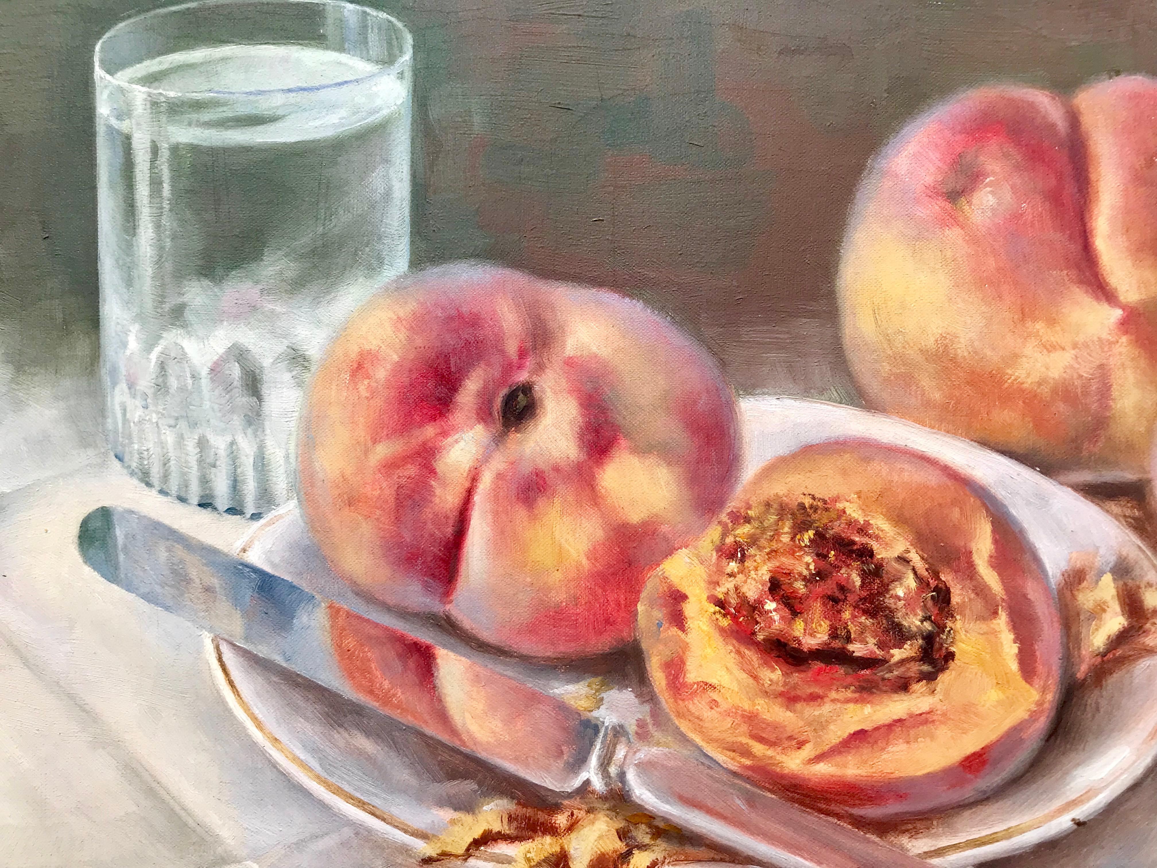 “Still Life with Peaches” - Brown Still-Life Painting by Mihran K. Serailian