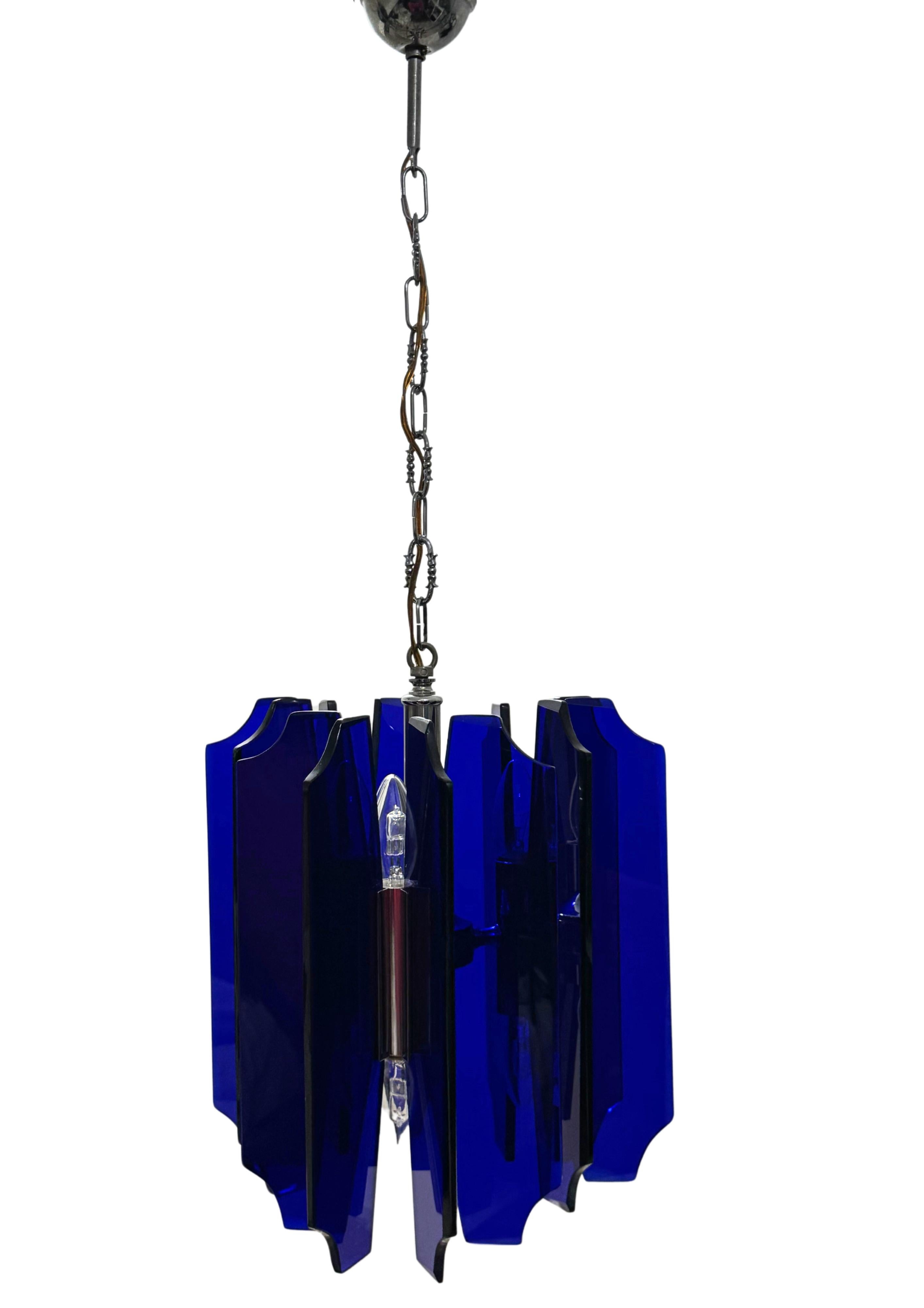 Mid-Century Murano Glass Cobalt Blue Chandelier by Veca 3