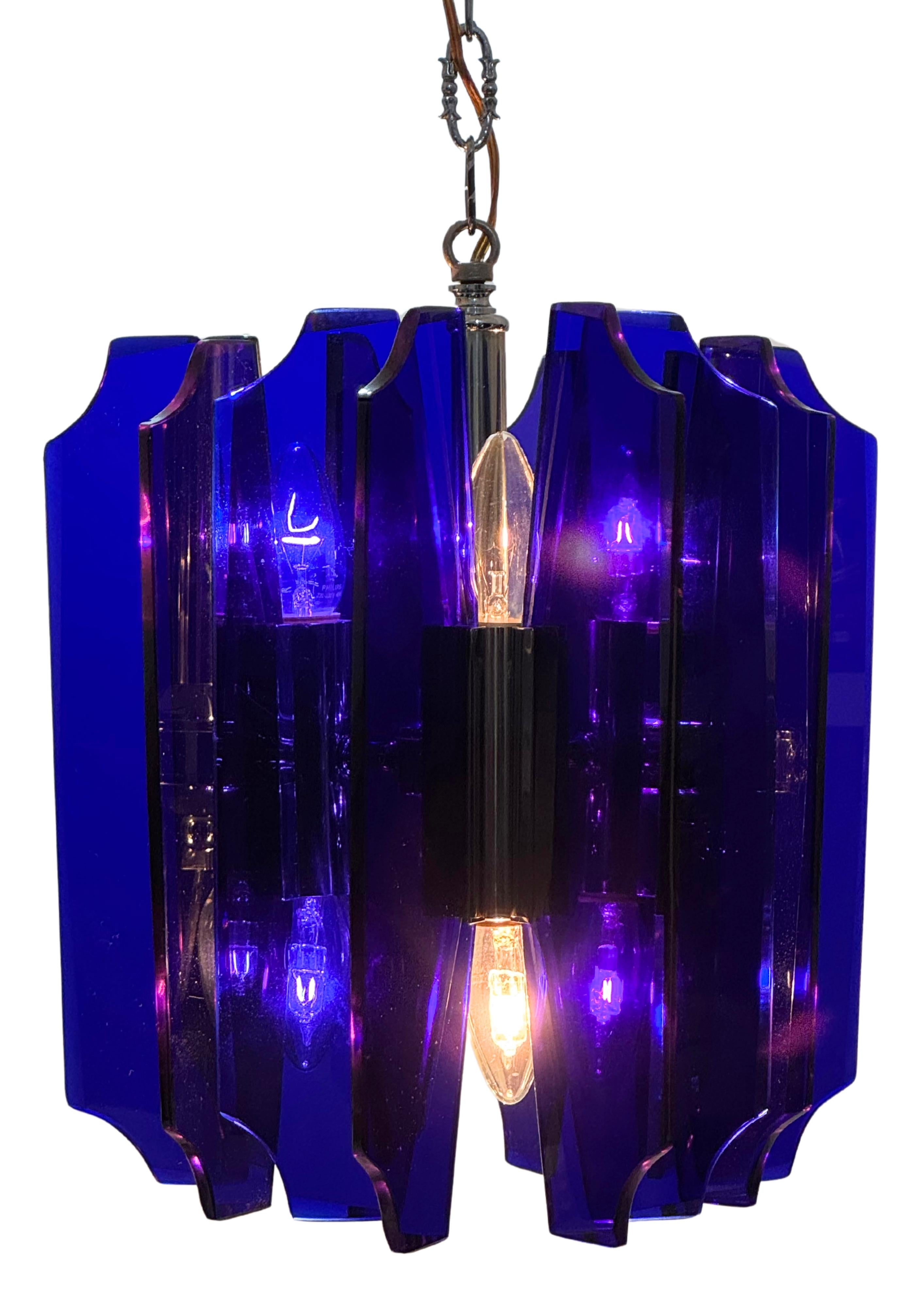 Mid-Century Modern Mid-Century Murano Glass Cobalt Blue Chandelier by Veca