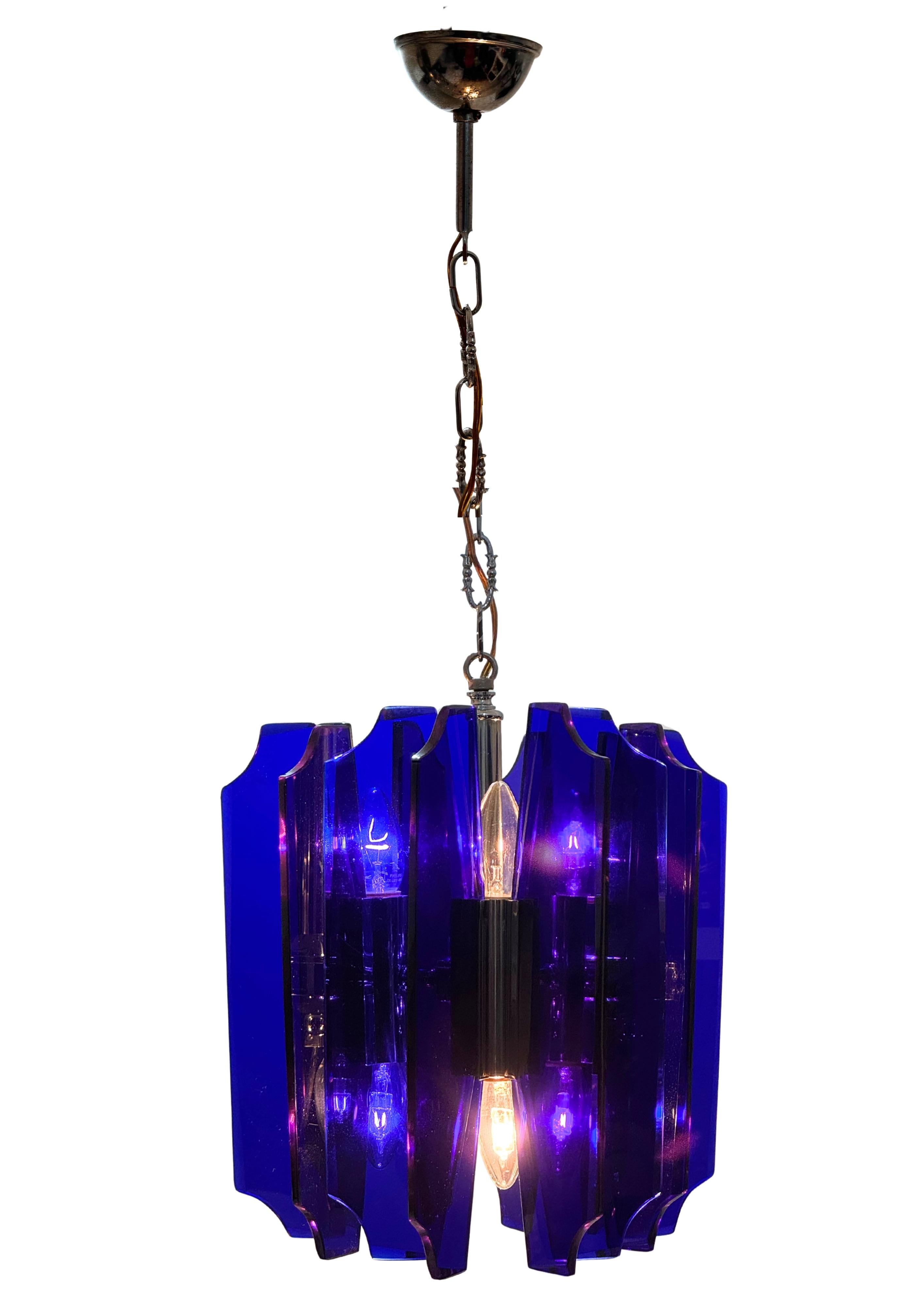 European Mid-Century Murano Glass Cobalt Blue Chandelier by Veca
