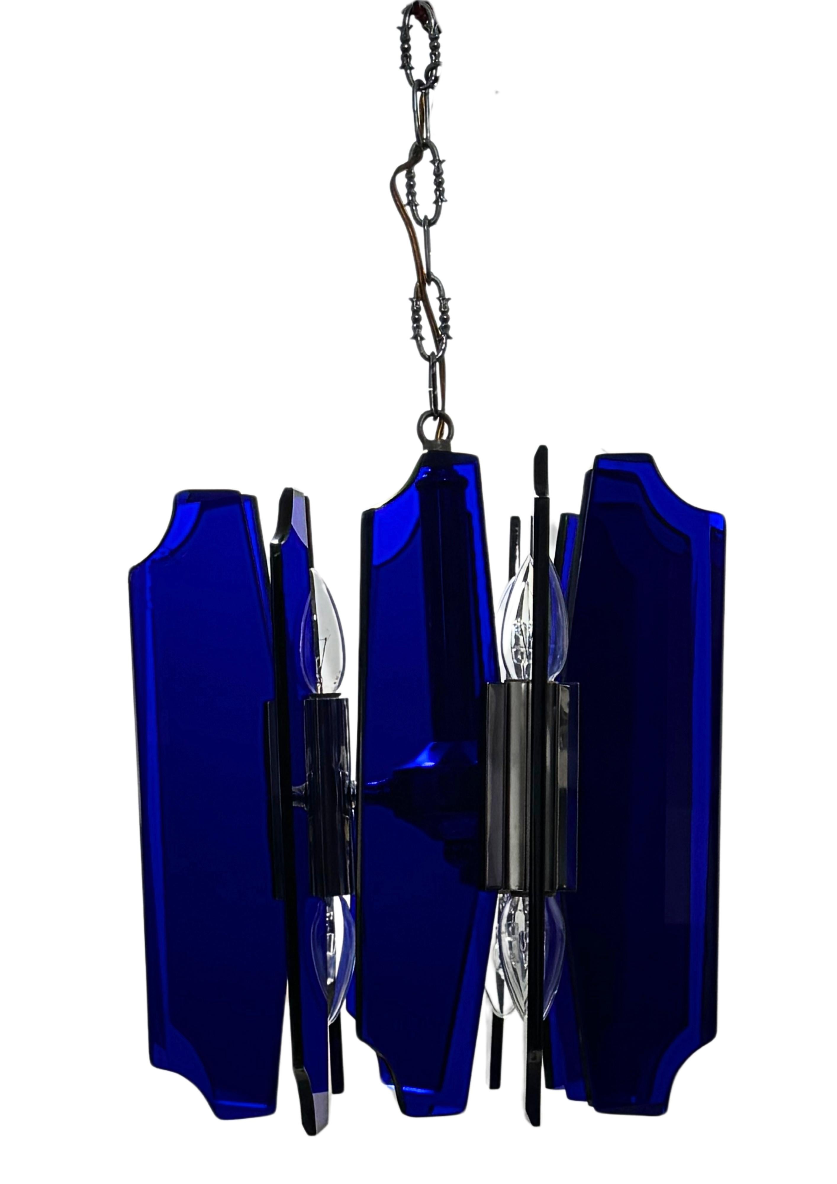 Other Mid-Century Murano Glass Cobalt Blue Chandelier by Veca