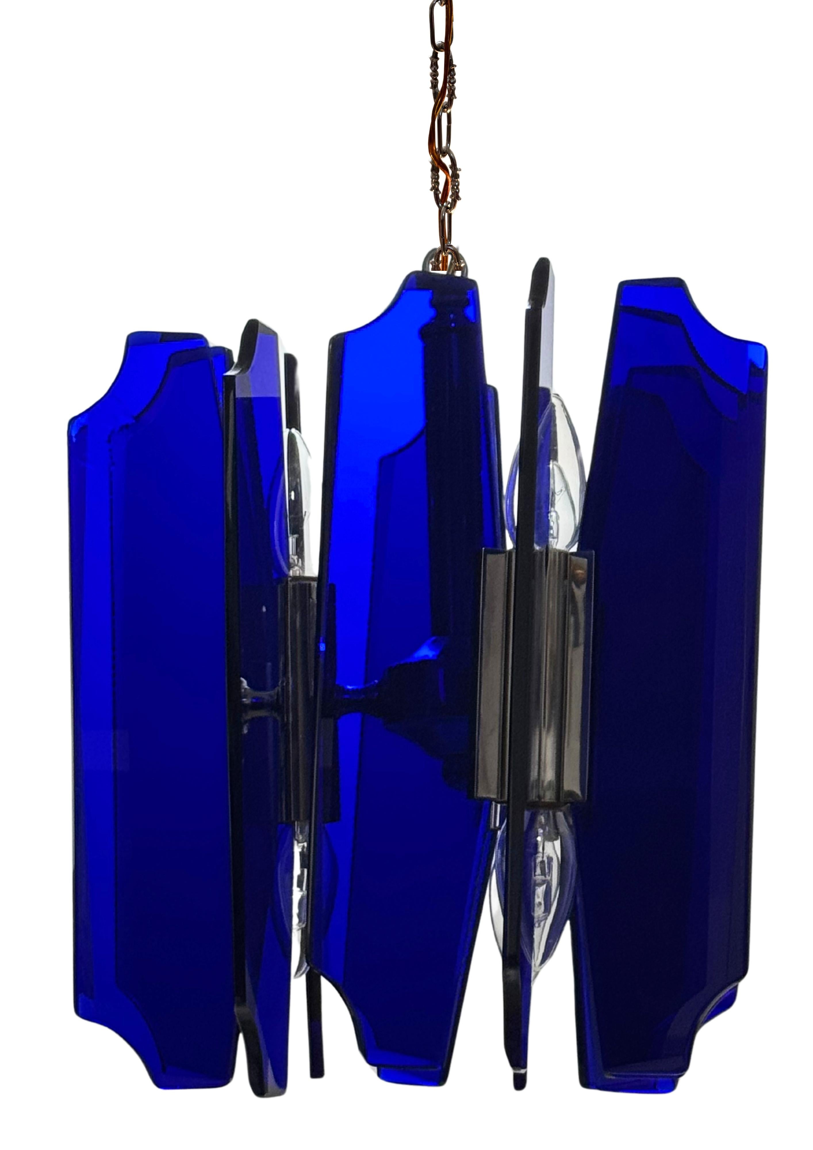 Mid-Century Murano Glass Cobalt Blue Chandelier by Veca In Good Condition In Torquay, GB