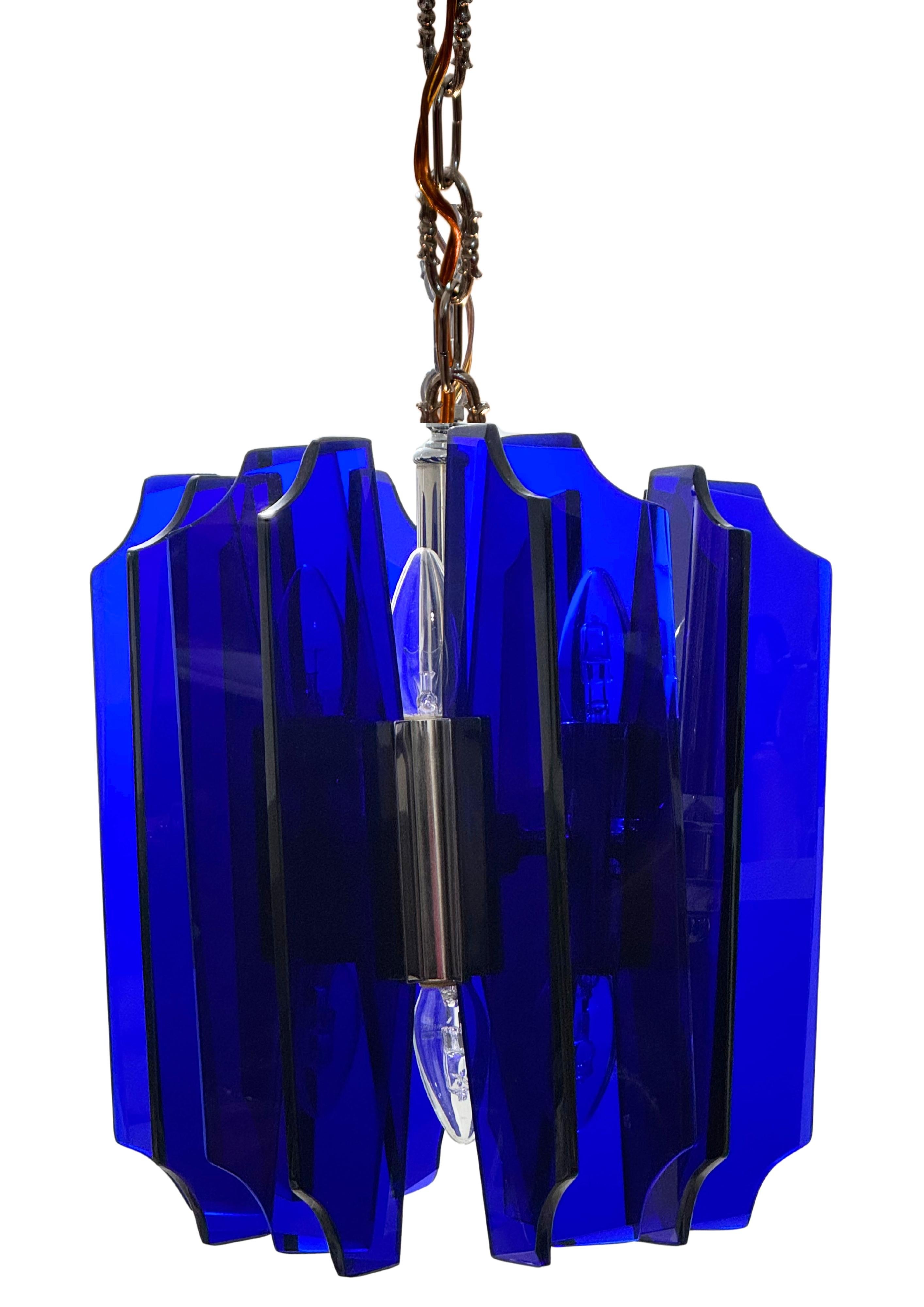 20th Century Mid-Century Murano Glass Cobalt Blue Chandelier by Veca