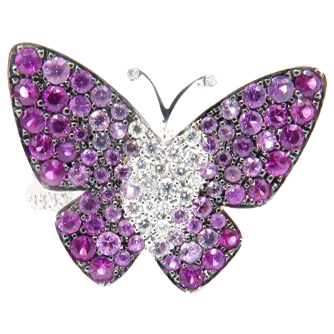 Miiori 18 Karat Weißgold Diamant und Saphir Schmetterlingsring für Damen