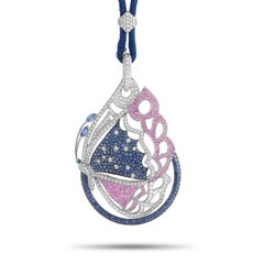 Miiori 18K White Gold 2.84 Ct Diamond and Sapphire Butterfly Necklace