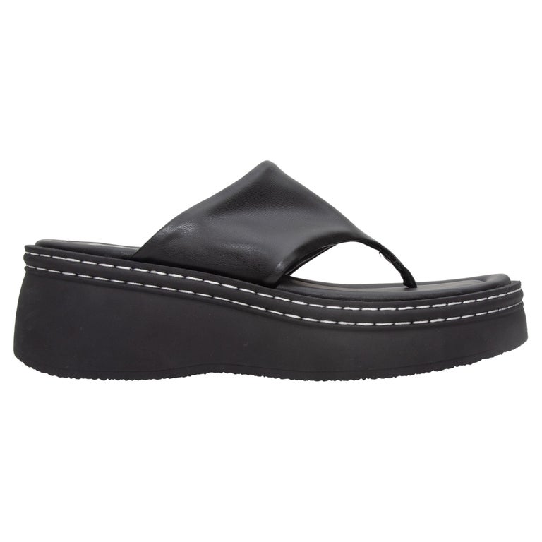 MIISTA Womens Black Padded Anais Raven Square Toe Slip On Leather Thong Sandals Shoes