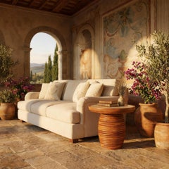 Mijas Outdoor Side Table With Travertine Surface and Solid Iroko Base