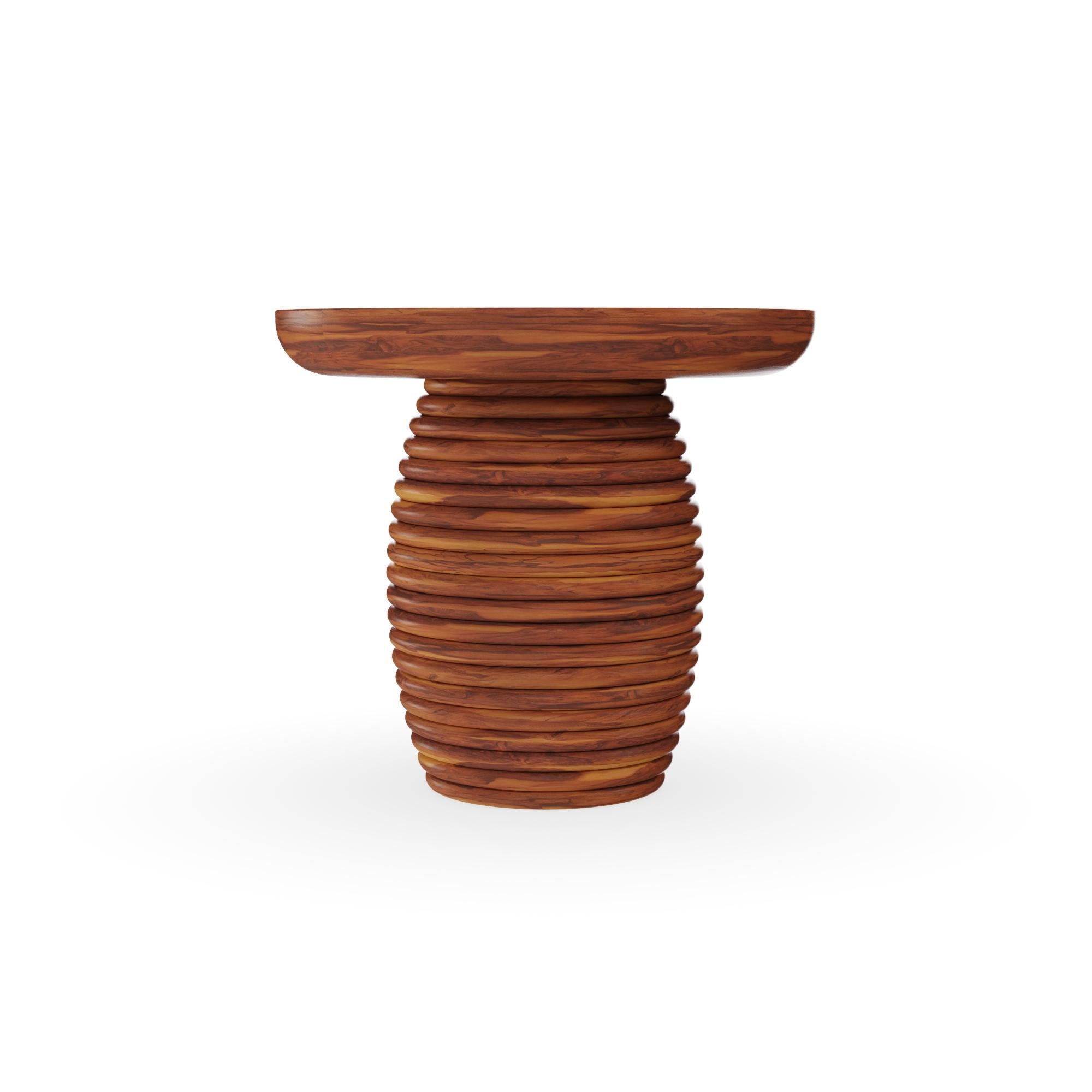 Modern Mijas Outdoor Side Table With Travertine Surface and Solid Iroko Base For Sale