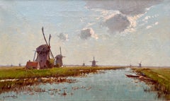 Wind Mills Along the Canal, Mijndert Van Den Berg, 1876 – 1967, Dutch Painter
