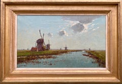 Mulini a vento lungo il canale, Mijndert Van Den Berg, 1876 - 1967, pittore olandese