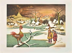 Peasants - Lithograph on paper by Mijo Kovacic - 1980s