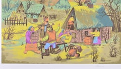 Selo (Village Gathering) - Screenprint by Mijo Kovacic - 1980s