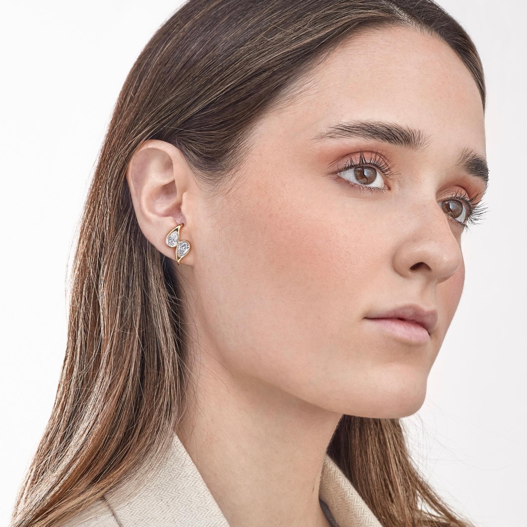 Women's Mika Ear Cuff in Yellow Gold with Pear Diamonds