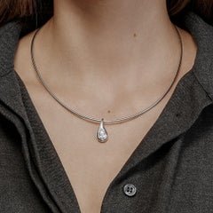 Mika Pear Diamond Pendant on Cuff Necklace in White Gold