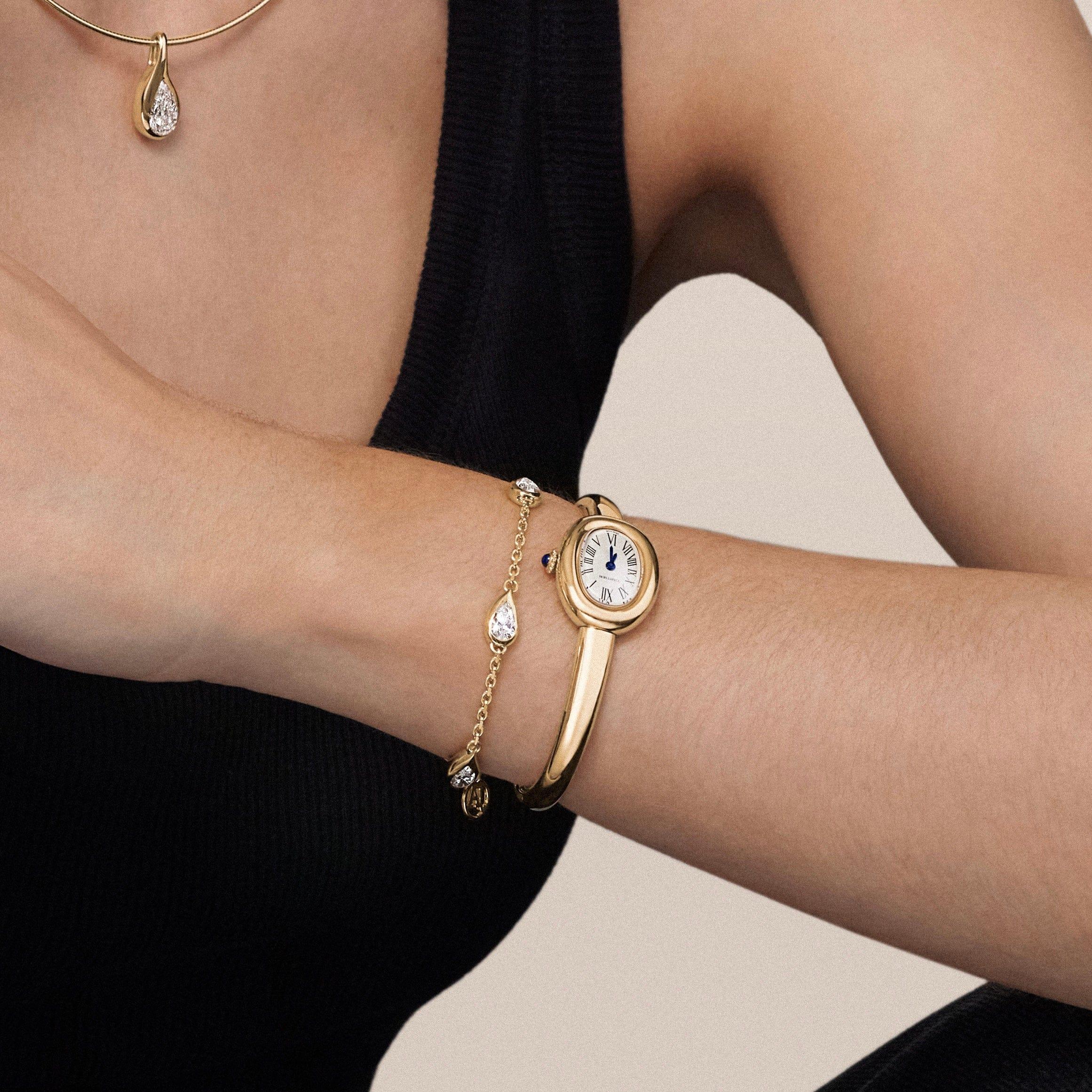 Taglio a goccia Bracciale Mika con diamanti a forma di pera in oro giallo in vendita