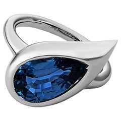 Mika Pinky Ring in White Gold with Pear Blue Sapphire