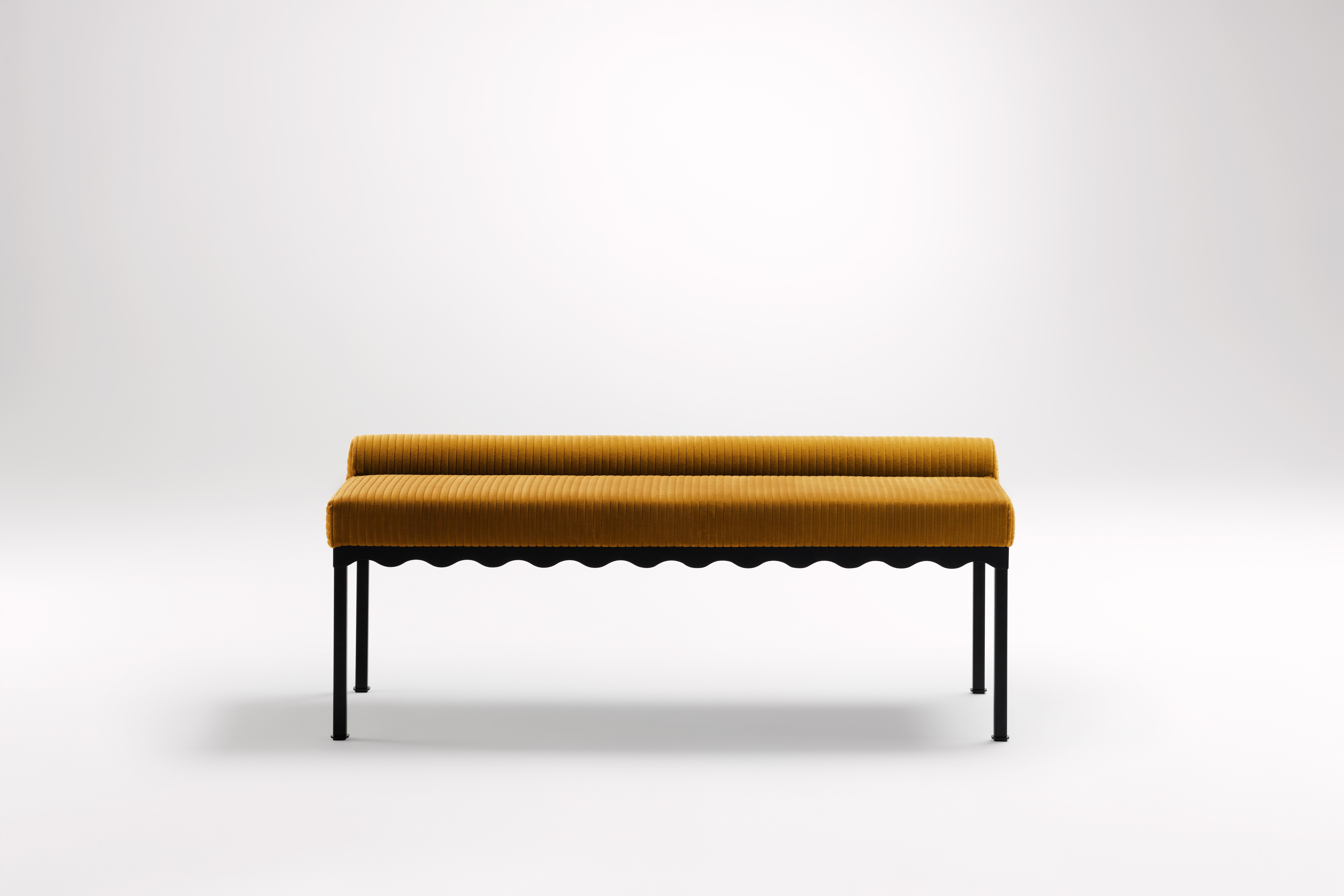 Mikado Bellini 1340 Bench by Coco Flip
Dimensions: D 134 x W 54 x H 52.5 cm
Materials: Timber / Upholstered tops, Powder-coated steel frame. 
Weight: 20 kg
Frame Finishes: Textura Black.

Coco Flip is a Melbourne based furniture and lighting design
