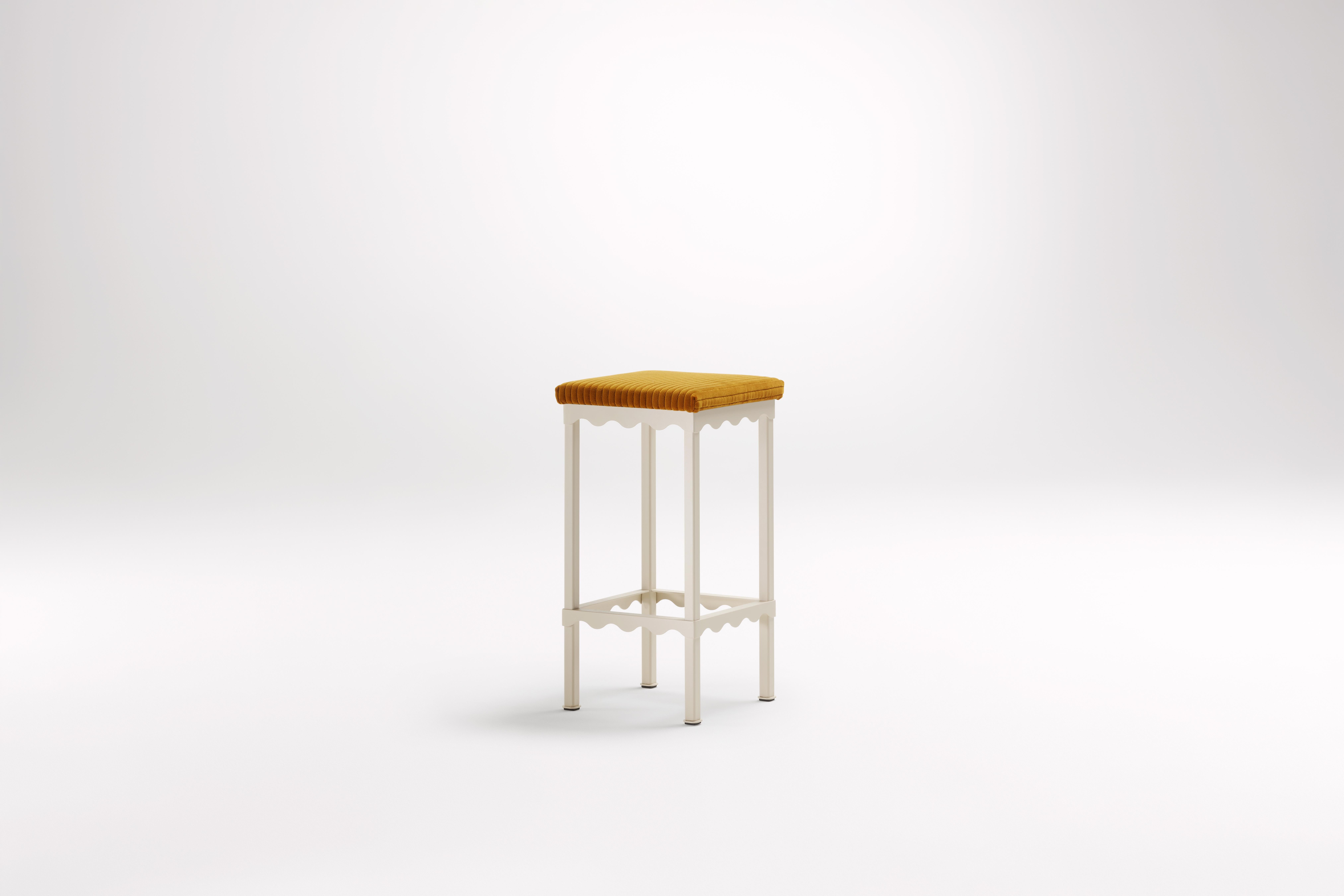 Mikado Bellini High Stool by Coco Flip
Dimensions: D 34 x W 34 x H 65/75 cm
Materials: Timber / Stone tops, Powder-coated steel frame. 
Weight: 8kg
Frame Finishes: Textura Paperbark.

Coco Flip is a Melbourne based furniture and lighting design