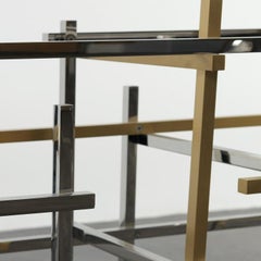 Mikado, Coffee Table in Hand Polished Stainless Steel, Brushed Brass and Glass