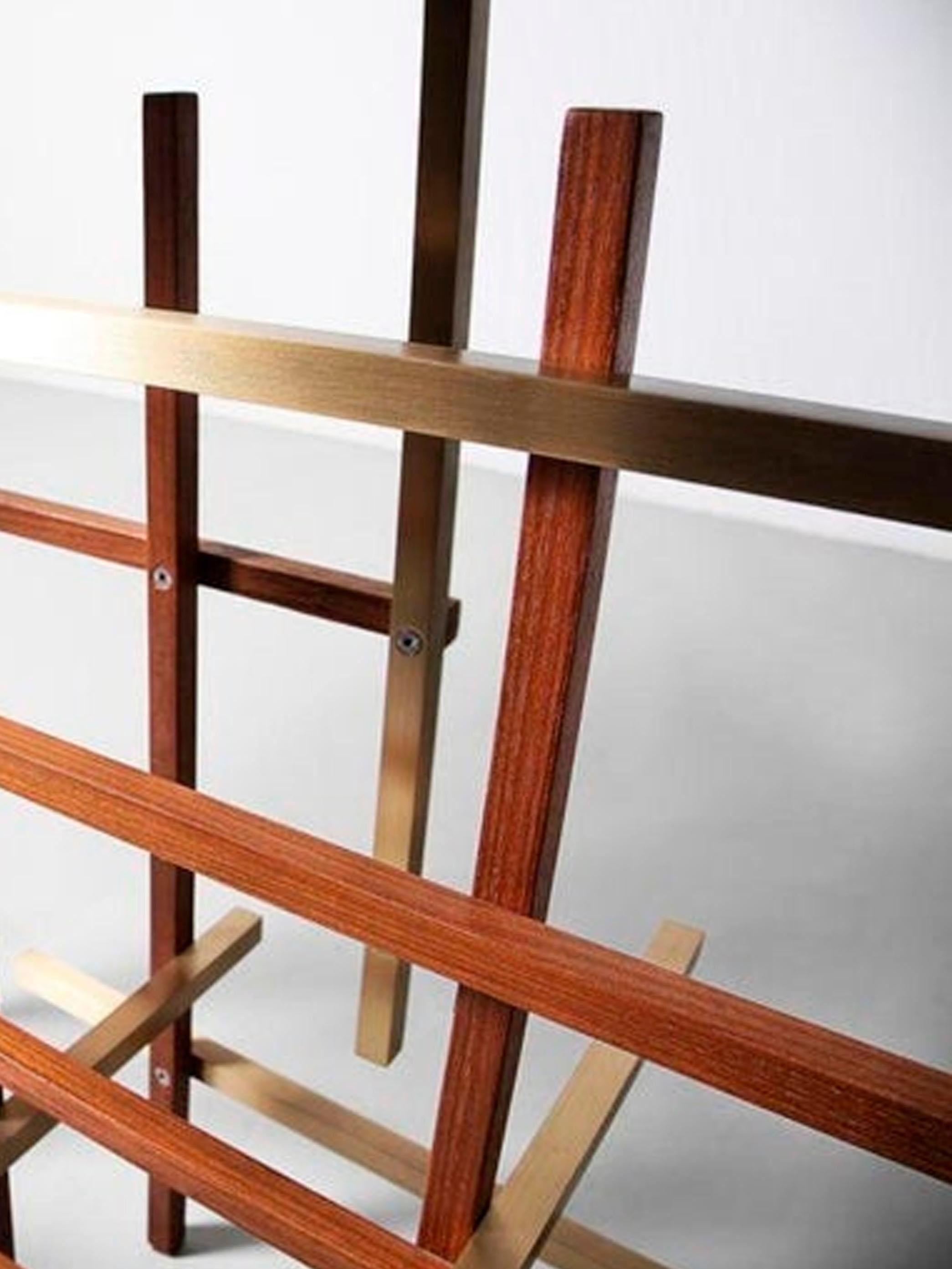 Mikado, consola en laca de alto brillo, madera de teca rugosa e inoxidable pulido en venta 2