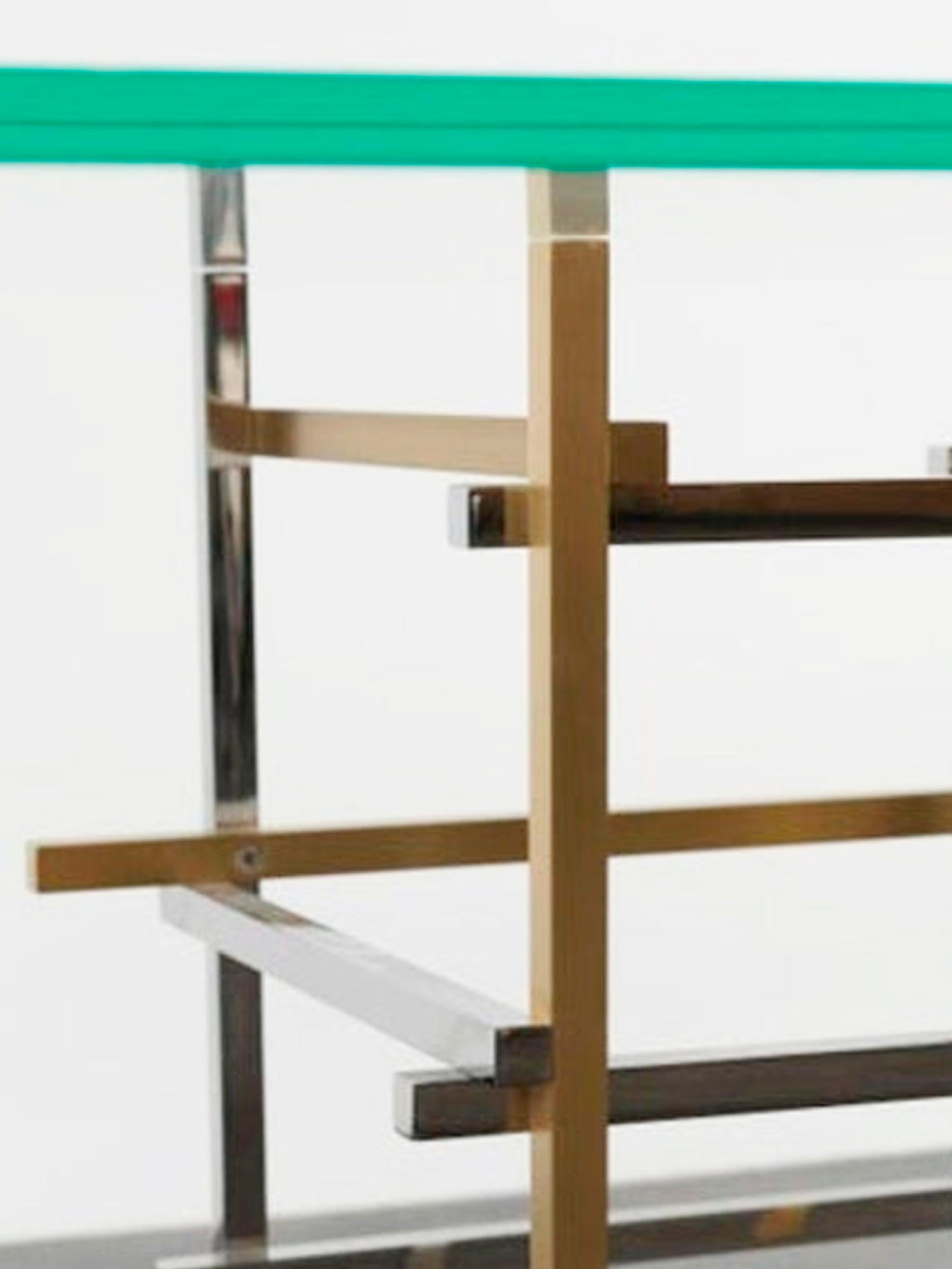 Mikado, Mesa de comedor de acero inoxidable pulido a mano, latón cepillado y cristal Latón en venta