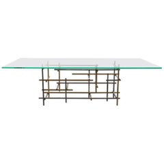 Mikado, Dining Table in Hand Polished Stainless Steel, Brushed Brass and Glass