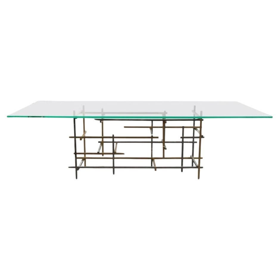 Mikado, Dining Table in Hand Polished Stainless Steel, Brushed Brass and Glass