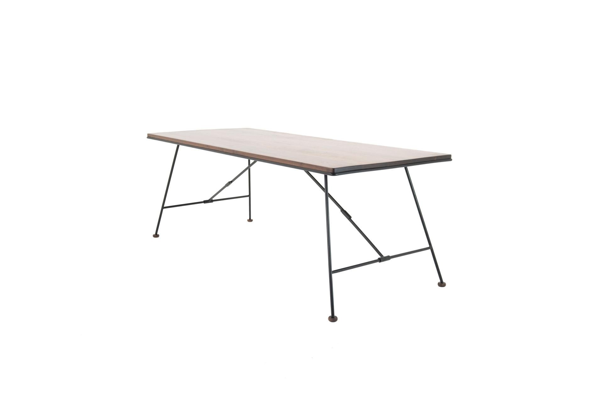 Minimalist Mikado Minimal Folding Table, Black American Walnut in Black Steel Frame