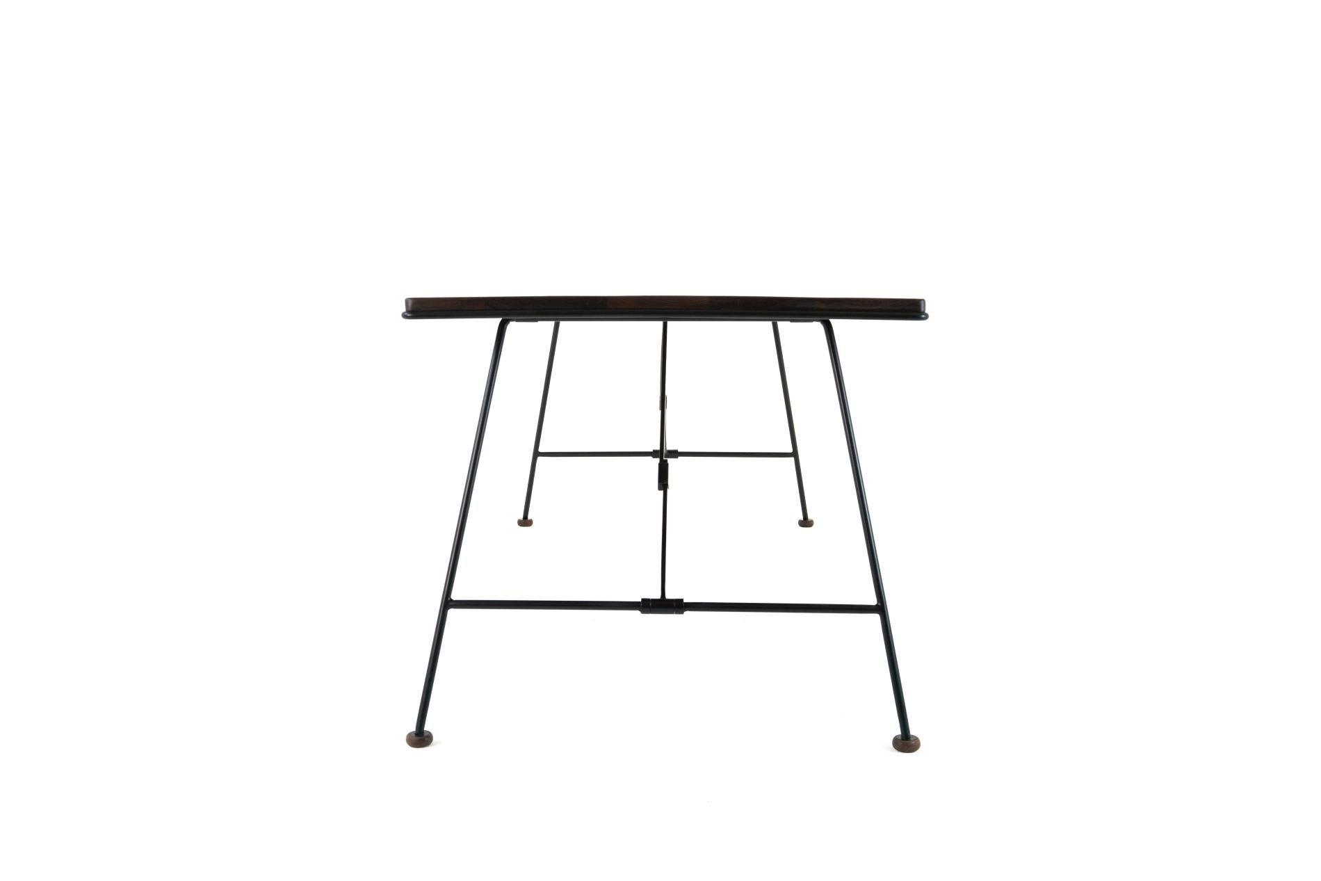 Lebanese Mikado Minimal Folding Table, Black American Walnut in Black Steel Frame For Sale