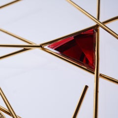 Mikado Mirror in Bronze Covered in 22-Carat Gold, with Colored Crystal Insert