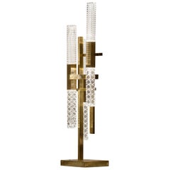 Lampada da tavolo Mikado in ottone satinato e diffusori in cristallo