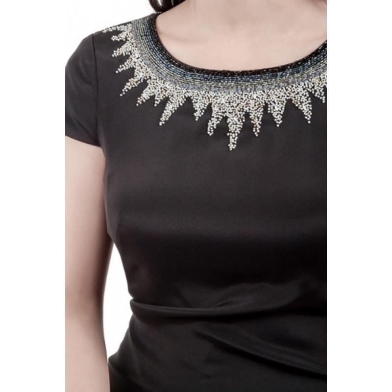 Mikael Aghal Schwarz Seide verschönert Ausschnitt Detail Kleid S im Angebot 2