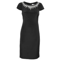 Mikael Aghal Black Silk Embellished Neckline Detail Dress S