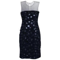 Mikael Aghal Blue Rosette Applique Embellished Sheer Yoke Sleeveless Dress S