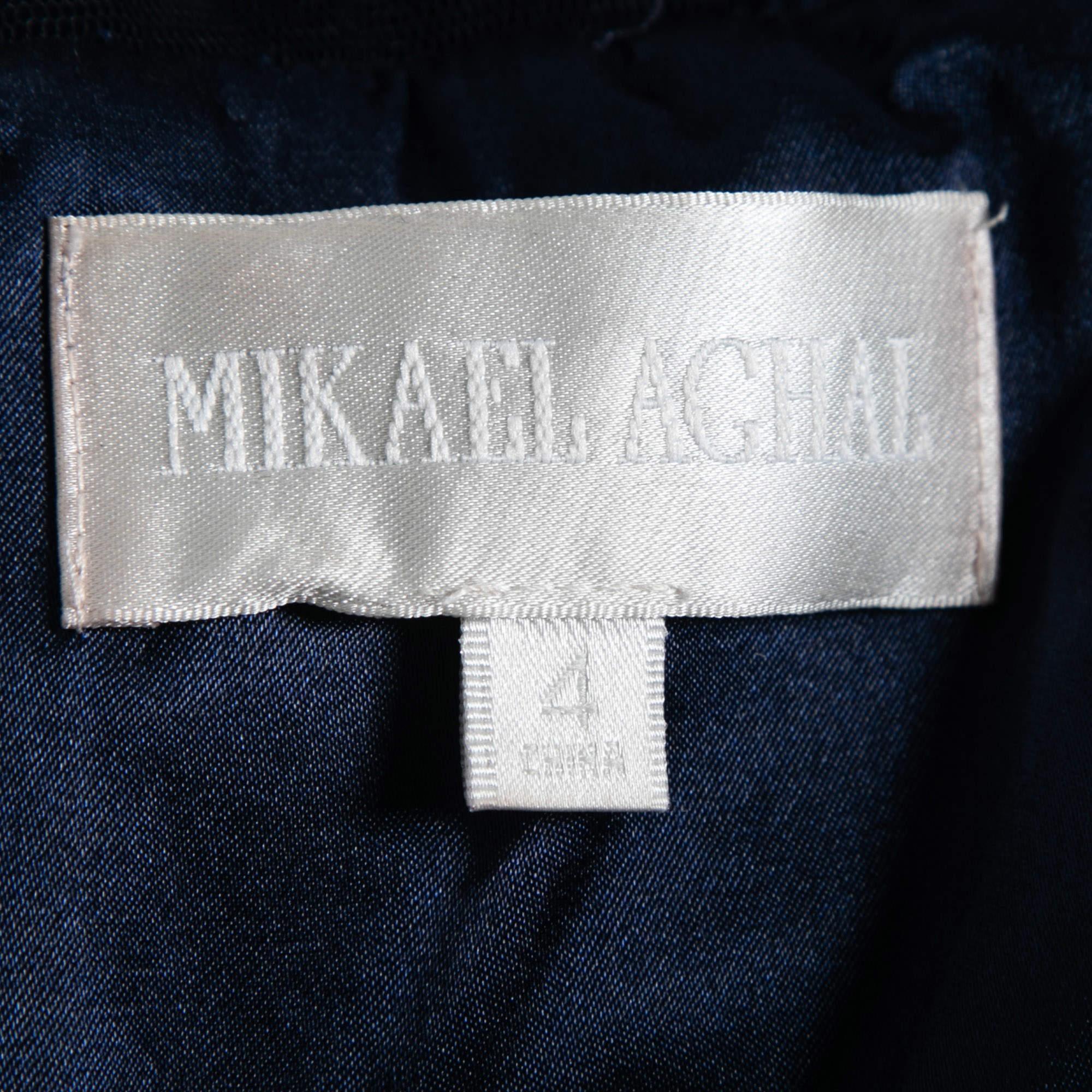Mikael Aghal Rosette Applique Embellished Sheer Yoke Sleeveless Dress S In Good Condition In Dubai, Al Qouz 2