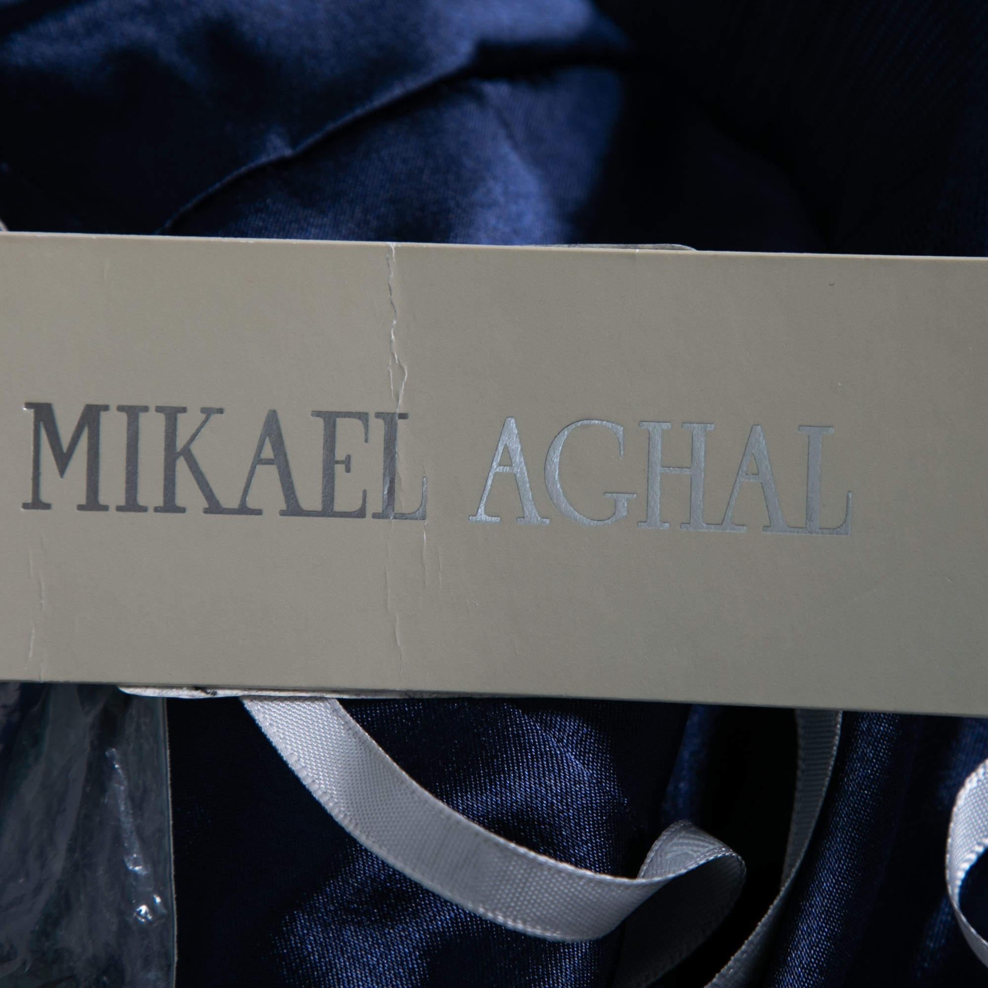 Mikael Aghal Rosette Applique Embellished Sheer Yoke Sleeveless Dress S 1