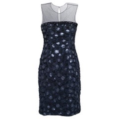 Mikael Aghal Rosette Applique Embellished Sheer Yoke Sleeveless Dress S