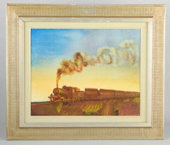 Mikael Kvarsebo, Swedish artist. Oil on board. Locomotive, 1984.