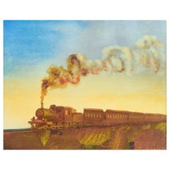 Mikael Kvarsebo, Swedish artist. Oil on board. Locomotive, 1984.