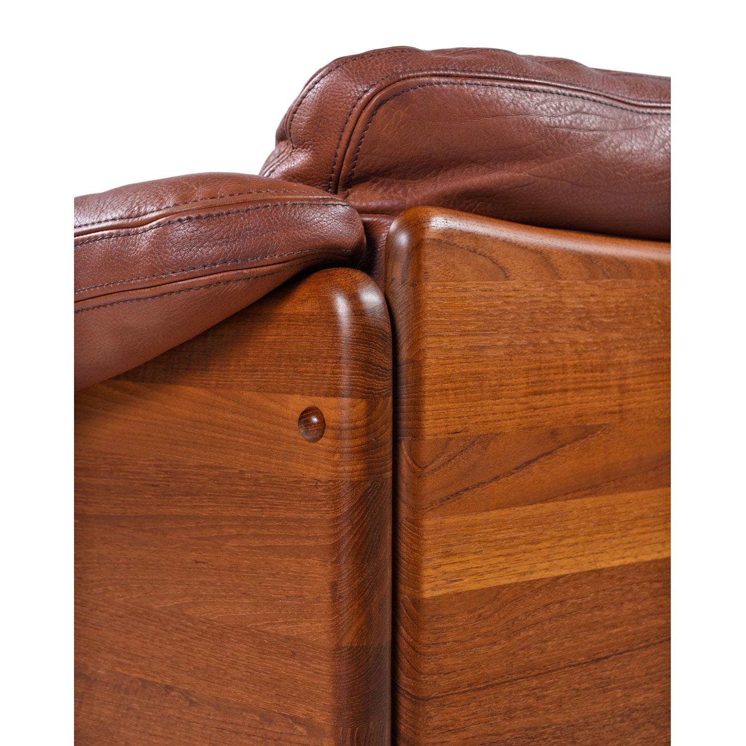 Mid-Century Modern Solid Teak Danish Loveseat Sofa in Original Cognac Leather by Mikael Laursen