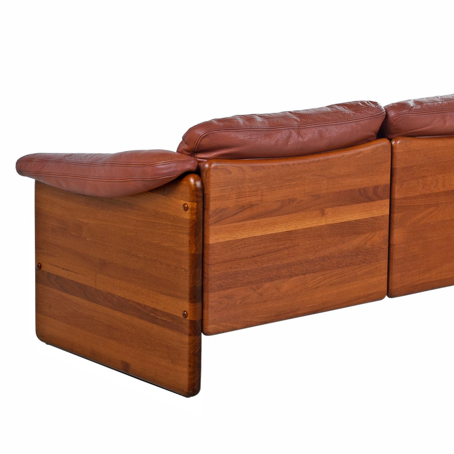 Mid-20th Century Mikael Laursen 3-Seat Solid Teak Danish Sofa Couch Original Cognac Leather