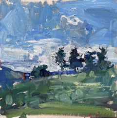 "Un gruppo di alberi" (2024) di Mikael Olson, dipinto a olio impressionista di natura morta