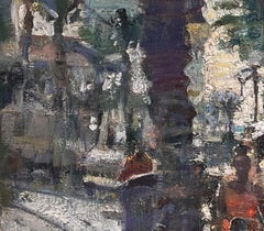 "Bar Bands Blur" By Mikael Olson, Original Impressionist Cityscape Oil Painting