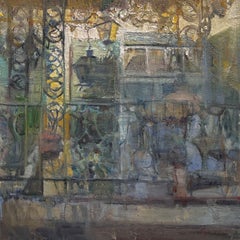 "Balcón criollo" (2024) de Mikael Olson, pintura impresionista al óleo, bodegón